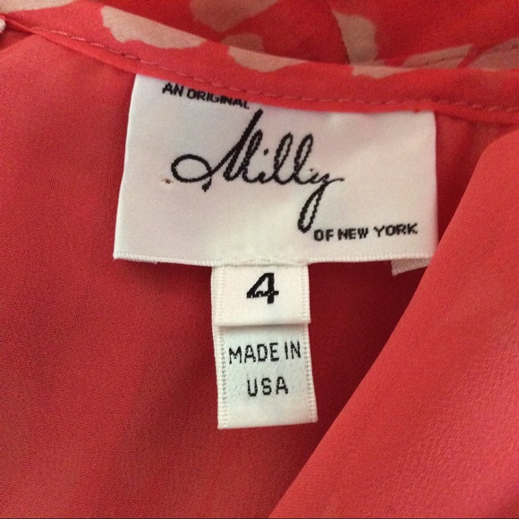 MILLY SILK ORANGE PATTERNED SLEEVELESS BLOUSE SZ 4 - Picture 3 of 8